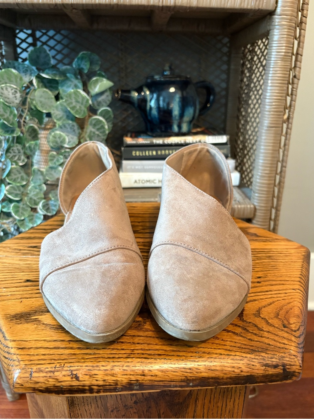 Target Beige Taupe Suede Asymmetrical Slip-On Mules